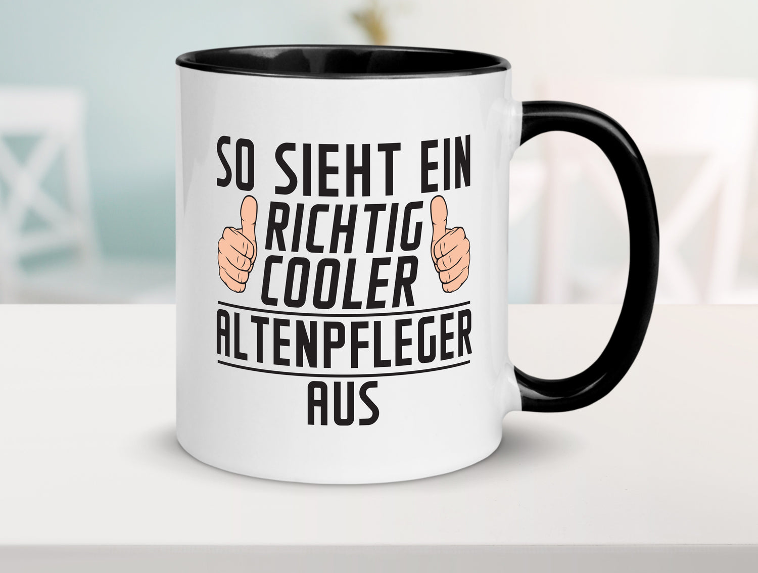 Richtig Cooler Altenpfleger | Pflegepersonal | Altenheim Tasse Weiß - Schwarz - Kaffeetasse / Geschenk / Familie