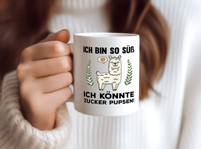 Ich bin so süß | niedlich | Lama | Zucker pupsen - Tasse Weiß - Kaffeetasse / Geschenk / Familie