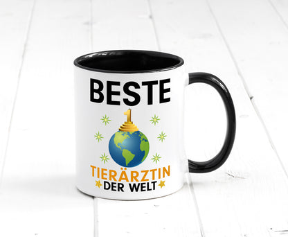 Welt Beste Tierärztin | Mediziner | Tiermedizin Tasse Weiß - Schwarz - Kaffeetasse / Geschenk / Familie