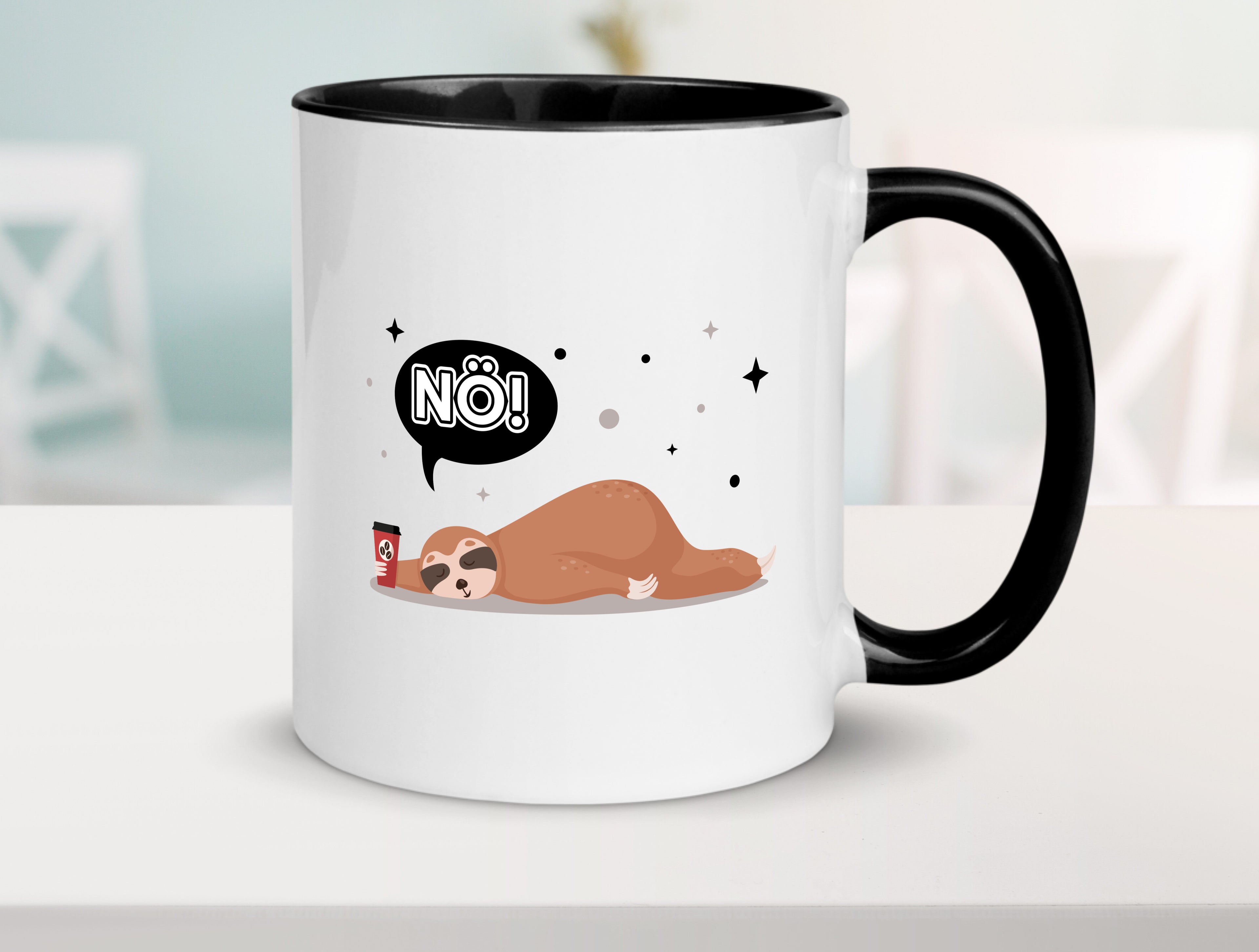 Nö! Ich bin Müde Faultier Tasse Weiß - Schwarz - Kaffeetasse / Geschenk / Familie