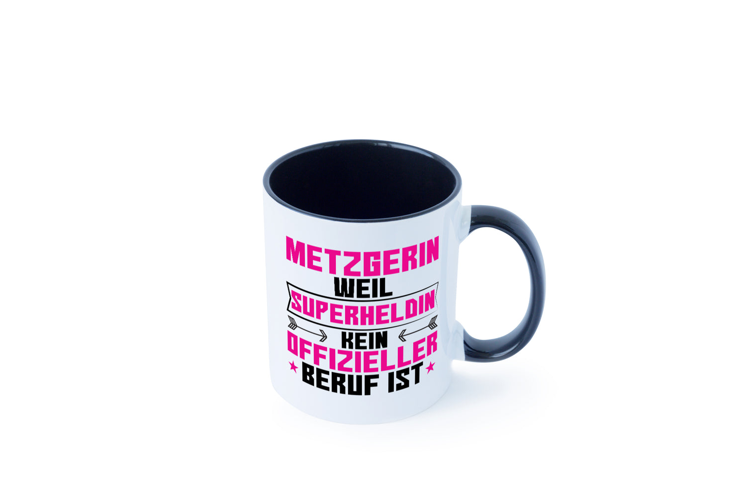 Superheldin Metzgerin | Fleischerin Tasse Weiß - Schwarz - Kaffeetasse / Geschenk / Familie