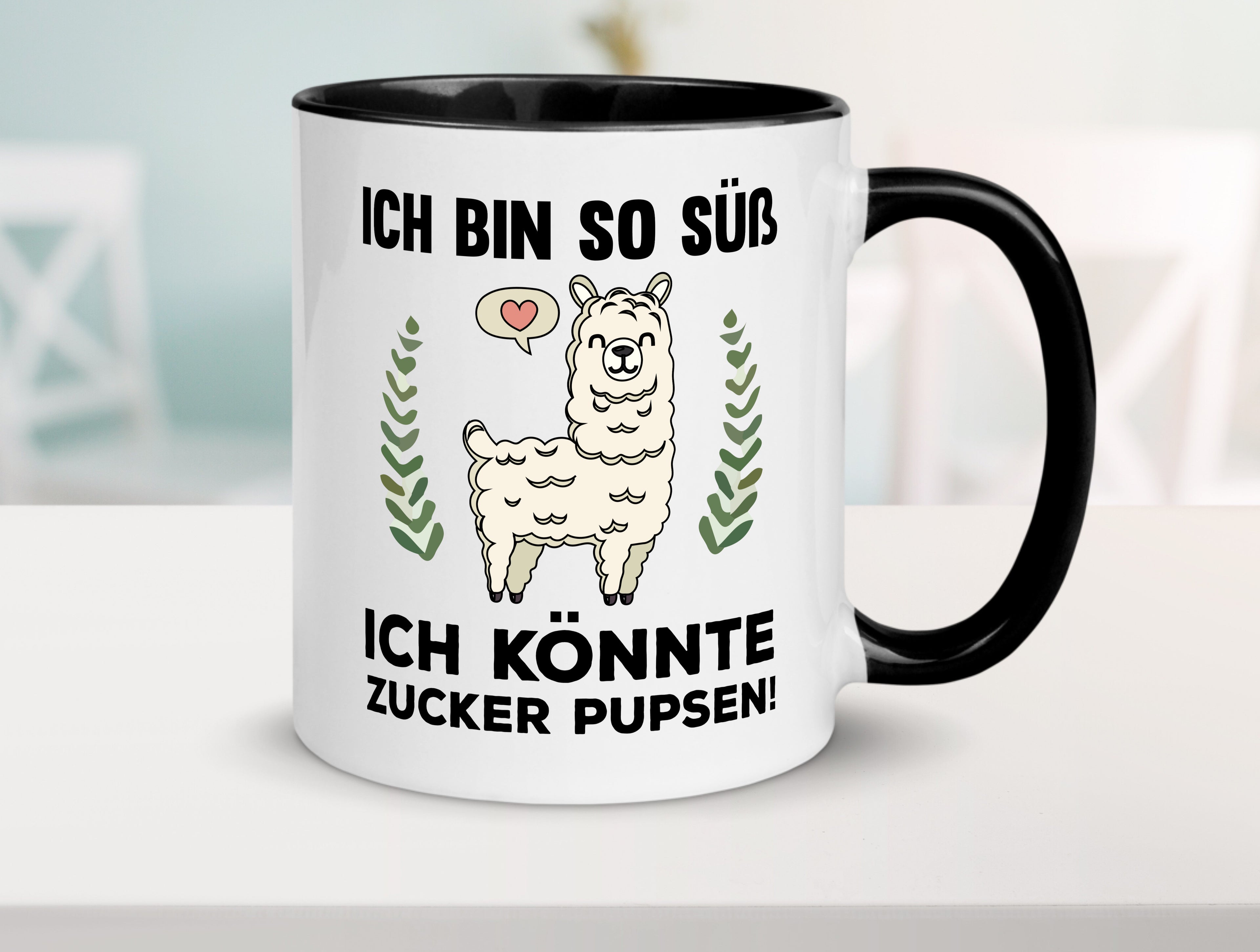 Ich bin so süß | niedlich | Lama | Zucker pupsen Tasse Weiß - Schwarz - Kaffeetasse / Geschenk / Familie