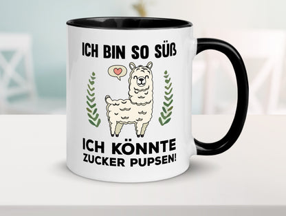 Ich bin so süß | niedlich | Lama | Zucker pupsen Tasse Weiß - Schwarz - Kaffeetasse / Geschenk / Familie