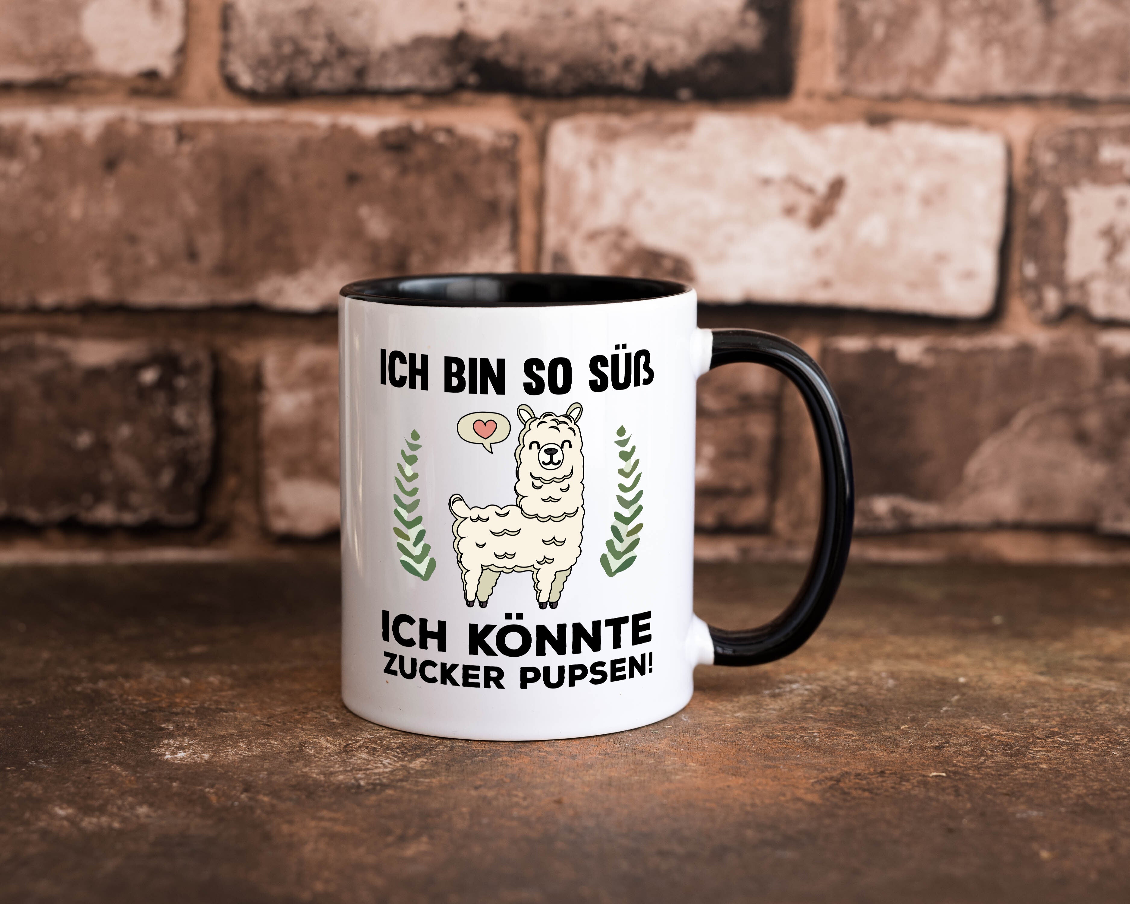 Ich bin so süß | niedlich | Lama | Zucker pupsen Tasse Weiß - Schwarz - Kaffeetasse / Geschenk / Familie