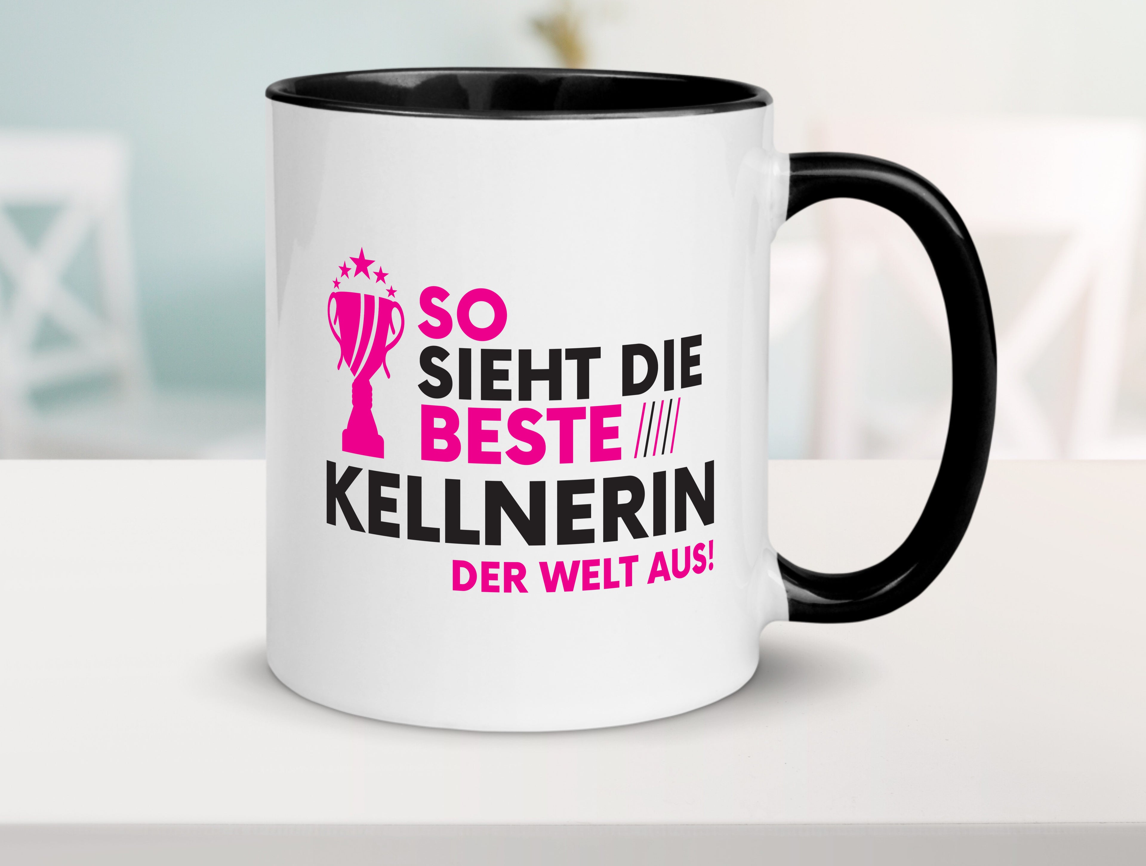 Die Weltbeste Kellnerin | Beruf kellnern | Bedienung Tasse Weiß - Schwarz - Kaffeetasse / Geschenk / Familie