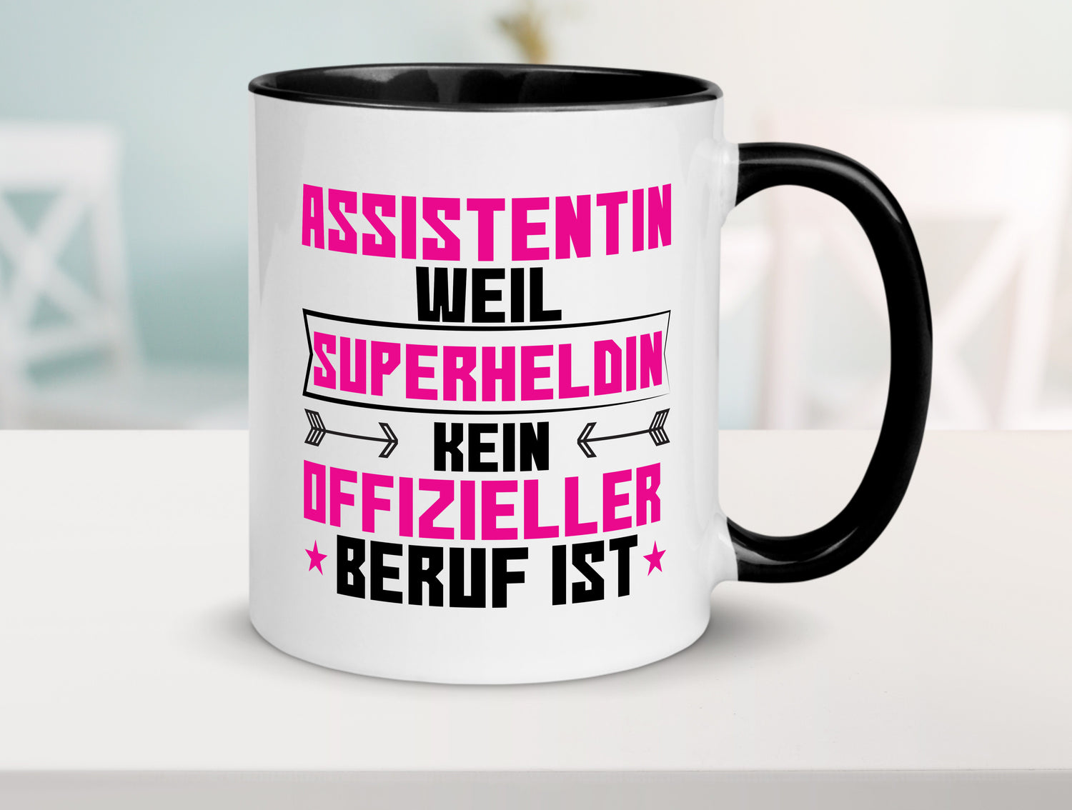 Superheldin Assistentin | Assistenz | Hilfskraft Tasse Weiß - Schwarz - Kaffeetasse / Geschenk / Familie