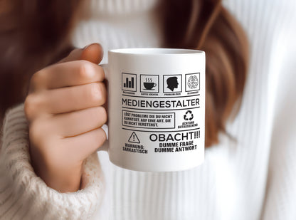 Achtung Probleme Mediengestalter | Medien - Tasse Weiß - Kaffeetasse / Geschenk / Familie