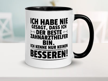 Der Beste Zahnarzthelfer | Zahnmedizin Tasse Weiß - Schwarz - Kaffeetasse / Geschenk / Familie