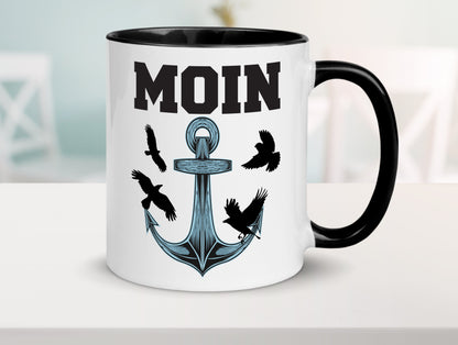 Moin | Norddeutscher Tasse | Nordlicht | Anker Motiv Tasse Weiß - Schwarz - Kaffeetasse / Geschenk / Familie