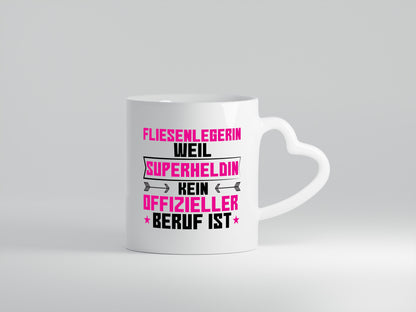 Superheldin Fliesenlegerin | Fliesenlegen | Bau - Herzhenkel Tasse - Kaffeetasse / Geschenk / Familie