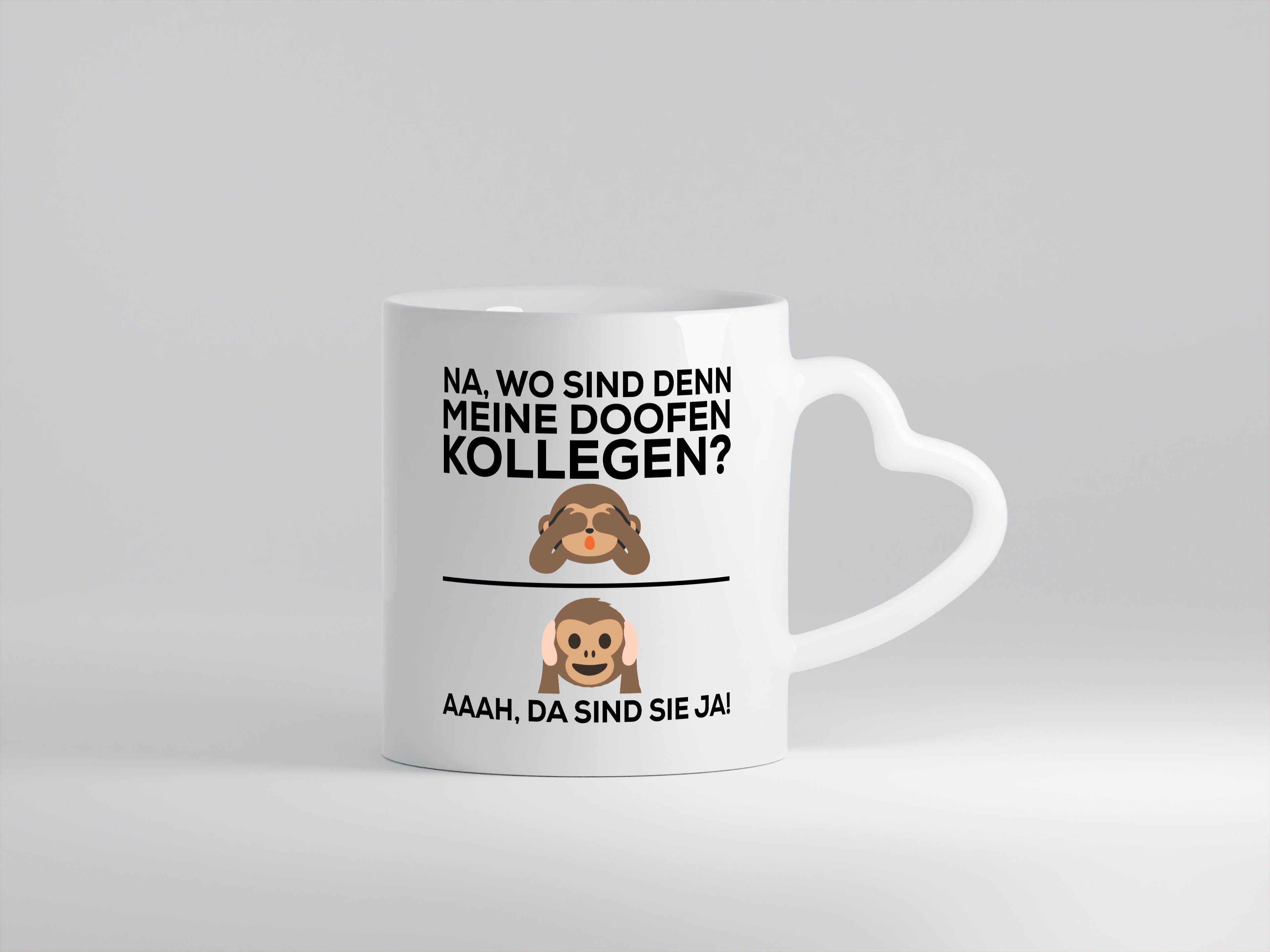 Doofe Kollegen | Bürotasse lustig | Affe | Arbeitsplatz - Herzhenkel Tasse - Kaffeetasse / Geschenk / Familie