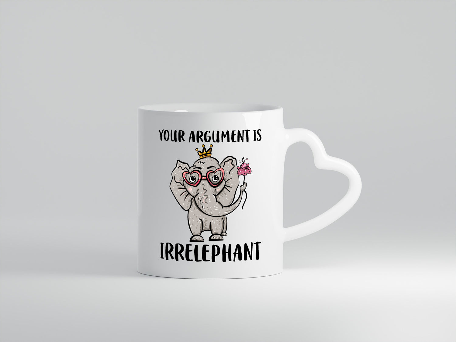 Irrelephant argument | Elefant Tasse | Wortwitz | Comic - Herzhenkel Tasse - Kaffeetasse / Geschenk / Familie