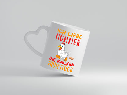 Ich liebe Hühner | Spruch Tasse | Bauernhof | Humor - Herzhenkel Tasse - Kaffeetasse / Geschenk / Familie