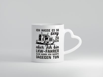 LKW-Fahrer Humor | Tasse Berufsfahrer | witziger Spruch - Herzhenkel Tasse - Kaffeetasse / Geschenk / Familie