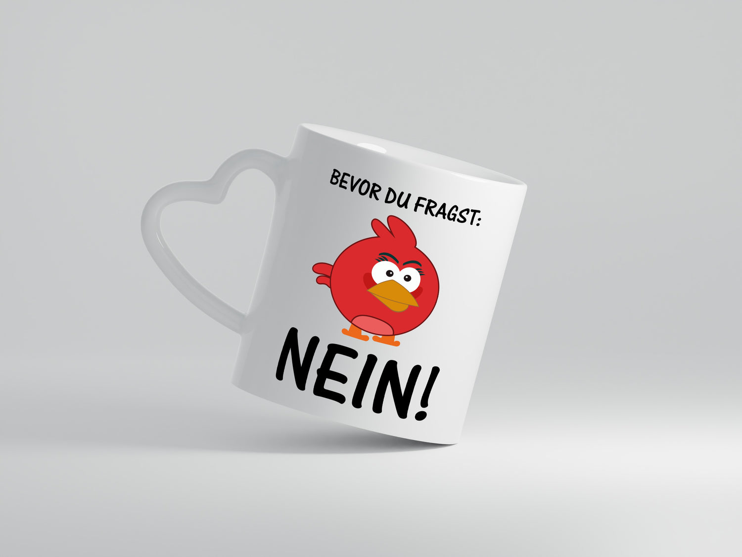 Bevor du fragst: Nein! | lustige Tasse | Vogel | Muffel - Herzhenkel Tasse - Kaffeetasse / Geschenk / Familie