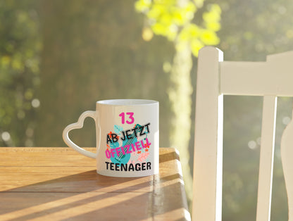 13. Geburtstag | Mädchen Tasse | Teenager Spruch - Herzhenkel Tasse - Kaffeetasse / Geschenk / Familie