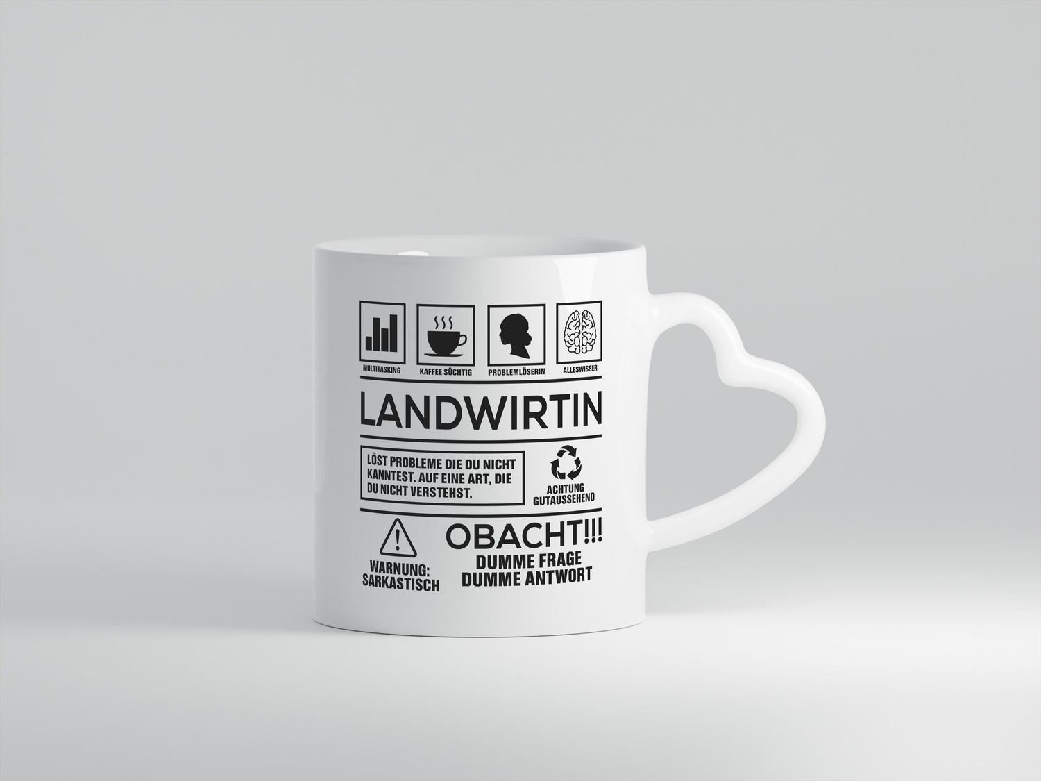 Achtung Probleme Landwirtin| Bäuerin | Landwirtschaft - Herzhenkel Tasse - Kaffeetasse / Geschenk / Familie