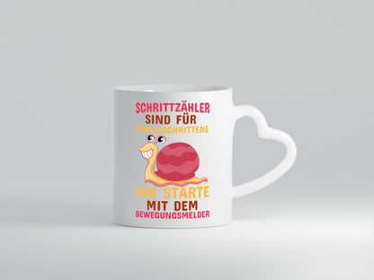 Schrittzähler | Faulpelz | Sportmuffel | Schnecke - Herzhenkel Tasse - Kaffeetasse / Geschenk / Familie