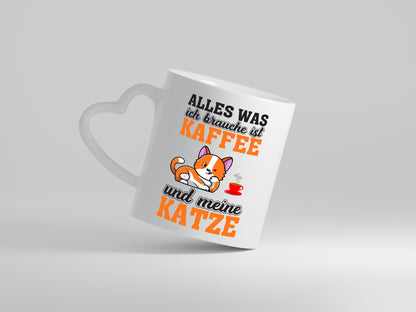 Kaffee und meine Katze | Katzenbesitzer Tasse | Humor - Herzhenkel Tasse - Kaffeetasse / Geschenk / Familie