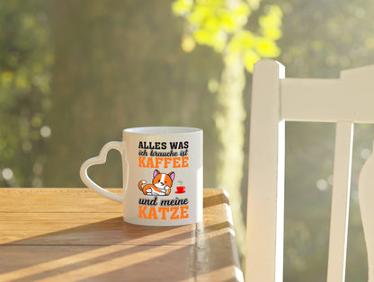 Kaffee und meine Katze | Katzenbesitzer Tasse | Humor - Herzhenkel Tasse - Kaffeetasse / Geschenk / Familie