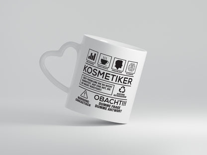 Achtung Probleme Kosmetiker | Kosmetik | Stylist | Visagist - Herzhenkel Tasse - Kaffeetasse / Geschenk / Familie