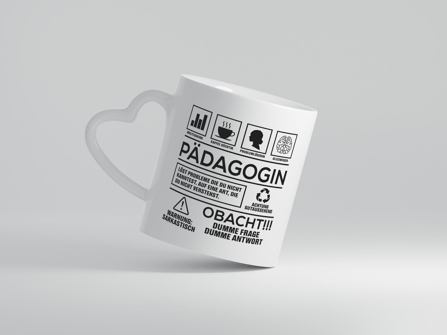 Achtung Probleme Pädagogin | Pädagogik - Herzhenkel Tasse - Kaffeetasse / Geschenk / Familie