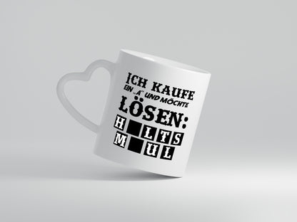 Ich kaufe ein ?A? - Herzhenkel Tasse - Kaffeetasse / Geschenk / Familie