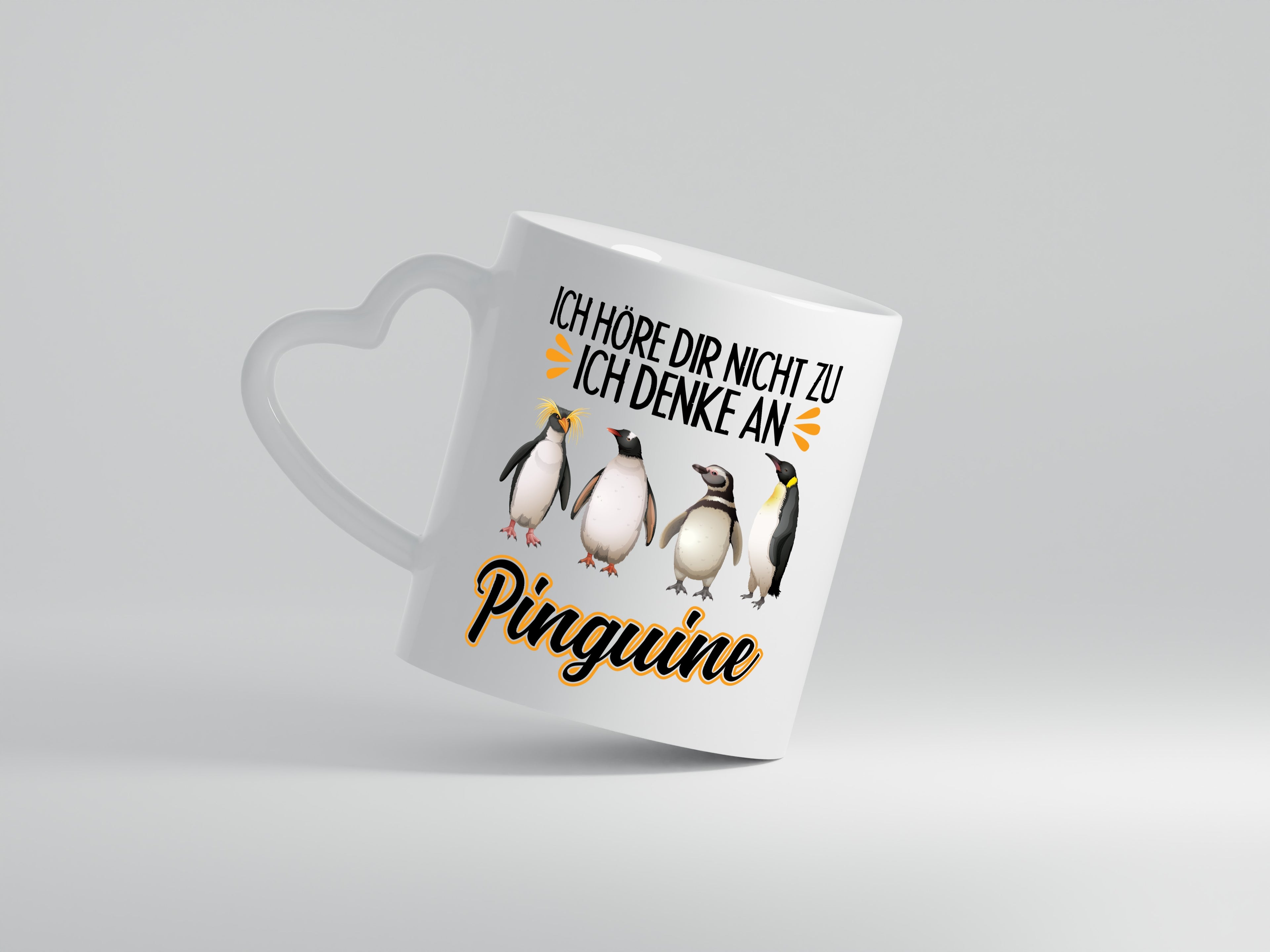 Ich denke an Pinguine - Herzhenkel Tasse - Kaffeetasse / Geschenk / Familie