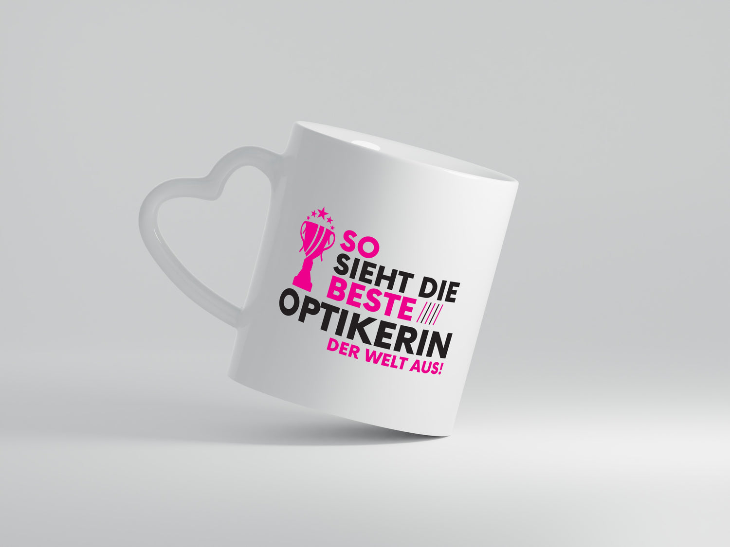 Die Weltbeste Optikerin | Augenoptik - Herzhenkel Tasse - Kaffeetasse / Geschenk / Familie