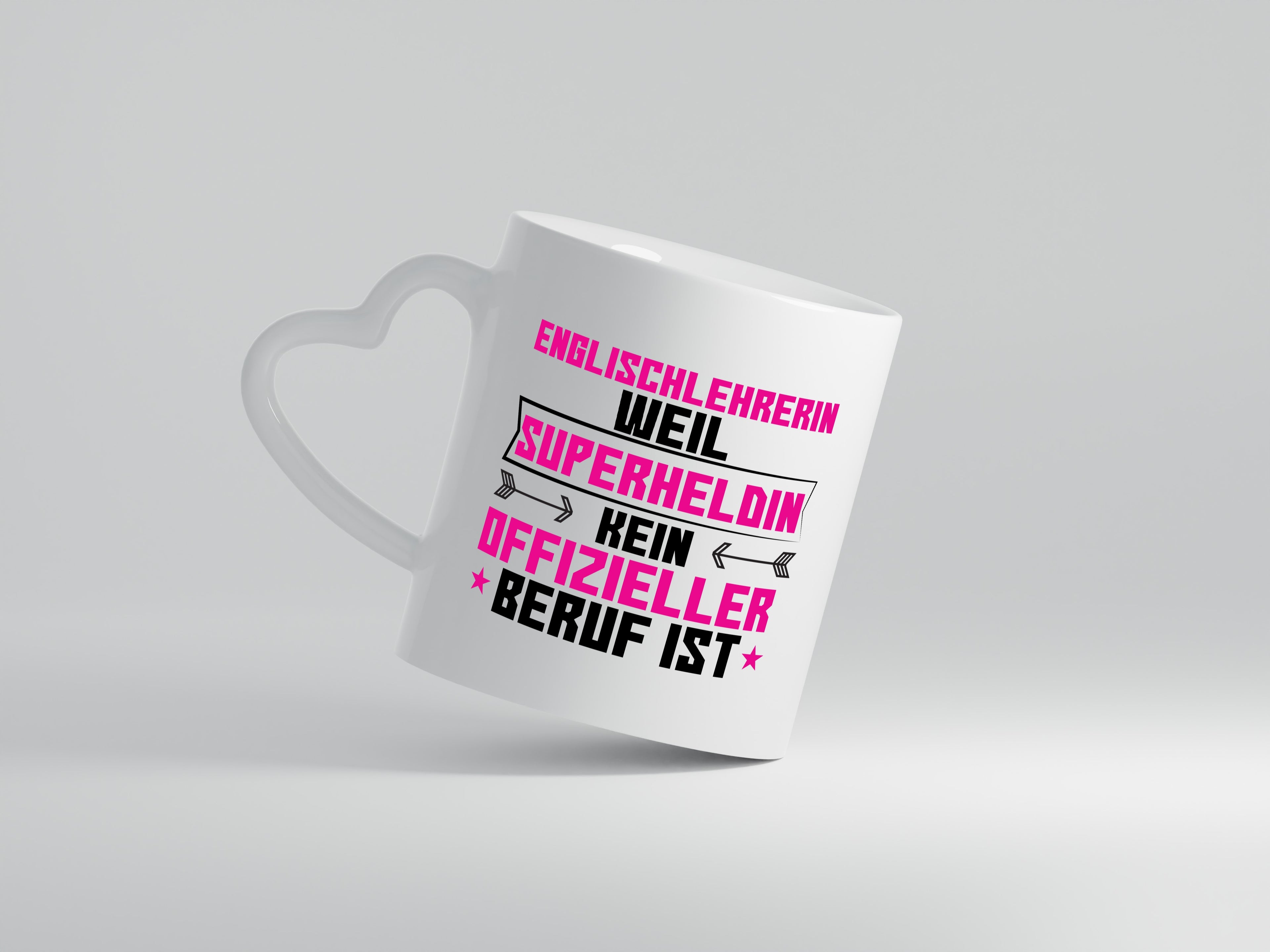 Superheldin Englischlehrerin | Englisch Lehrerin - Herzhenkel Tasse - Kaffeetasse / Geschenk / Familie