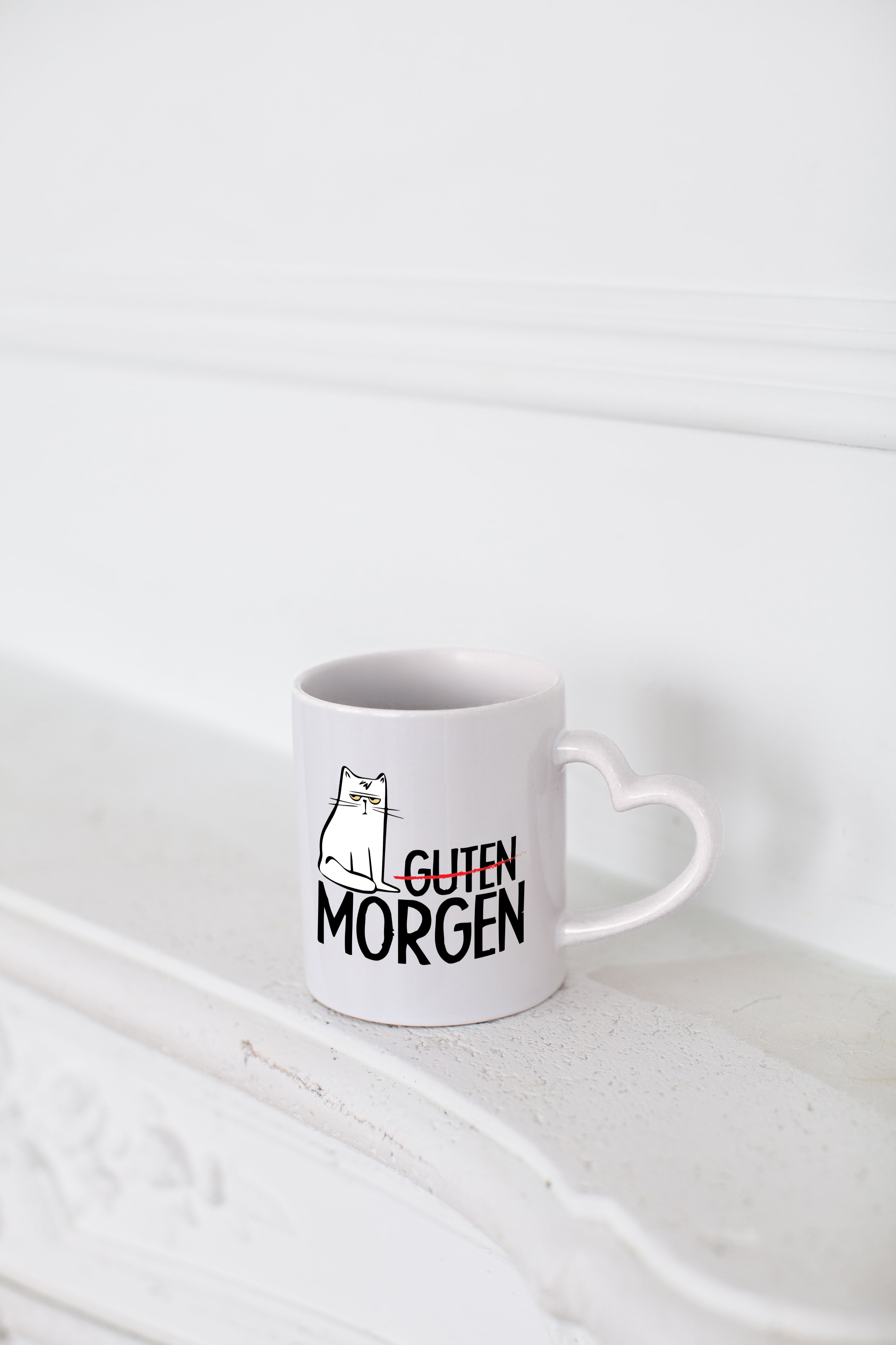 Guten Morgen Katze - Herzhenkel Tasse - Kaffeetasse / Geschenk / Familie