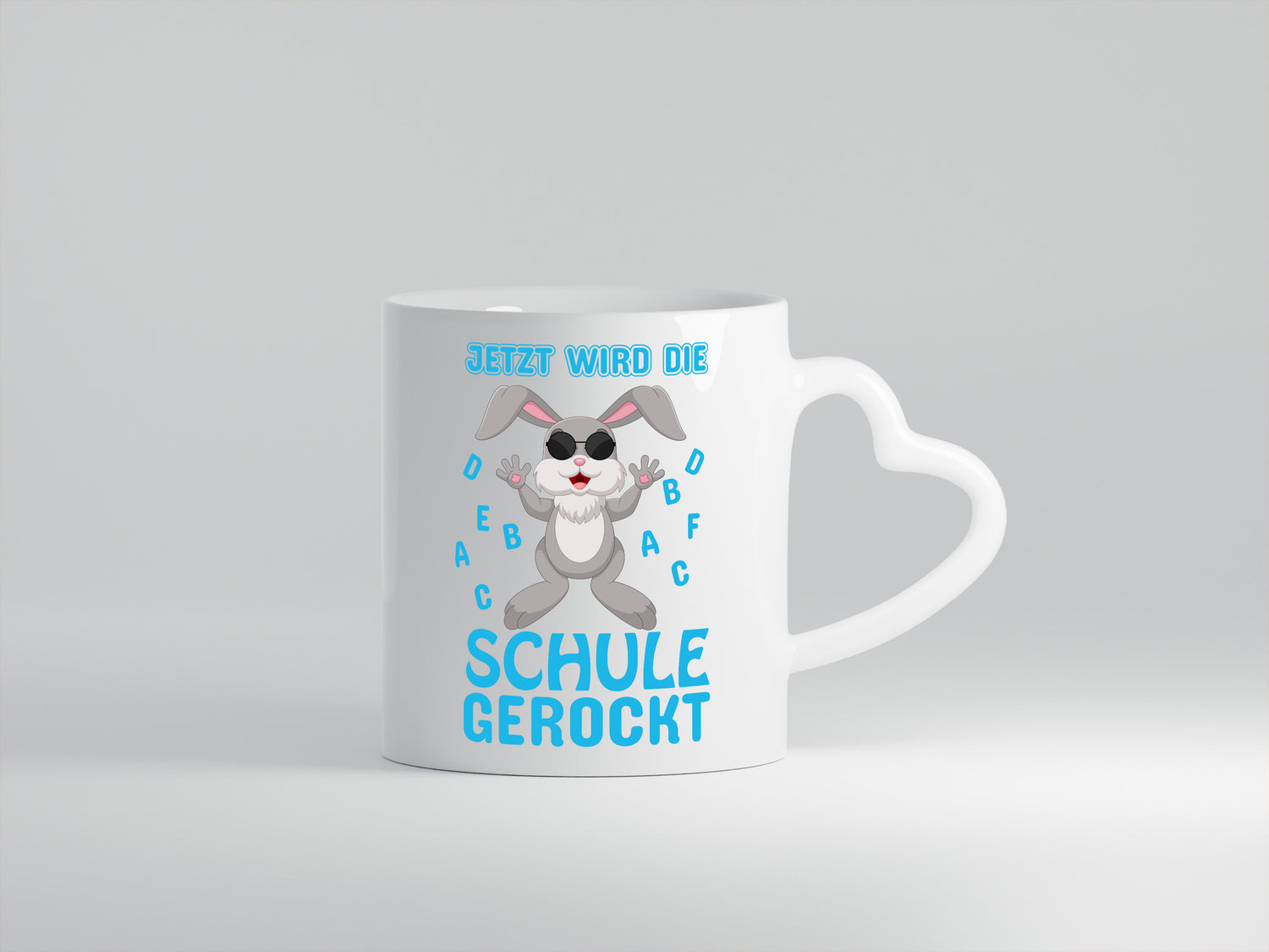 Schule wird gerockt | Schulbeginn Tasse | cooler Hase - Herzhenkel Tasse - Kaffeetasse / Geschenk / Familie