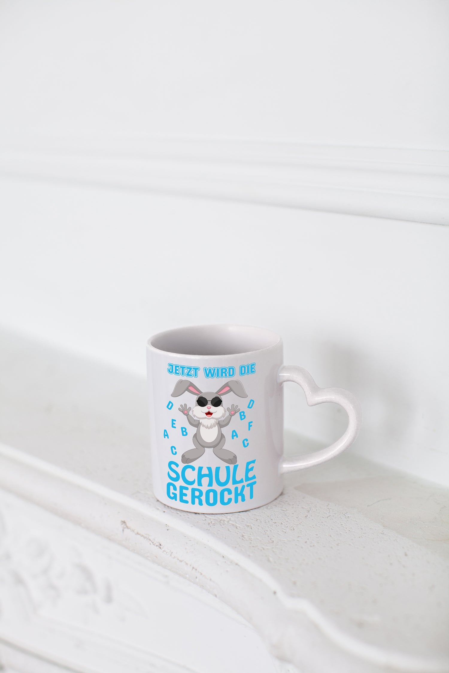 Schule wird gerockt | Schulbeginn Tasse | cooler Hase - Herzhenkel Tasse - Kaffeetasse / Geschenk / Familie