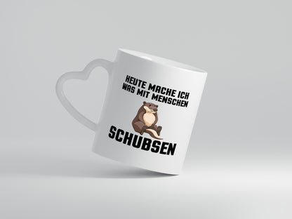 Menschen schubsen | Spruch Humor | Otter | Muffel - Herzhenkel Tasse - Kaffeetasse / Geschenk / Familie