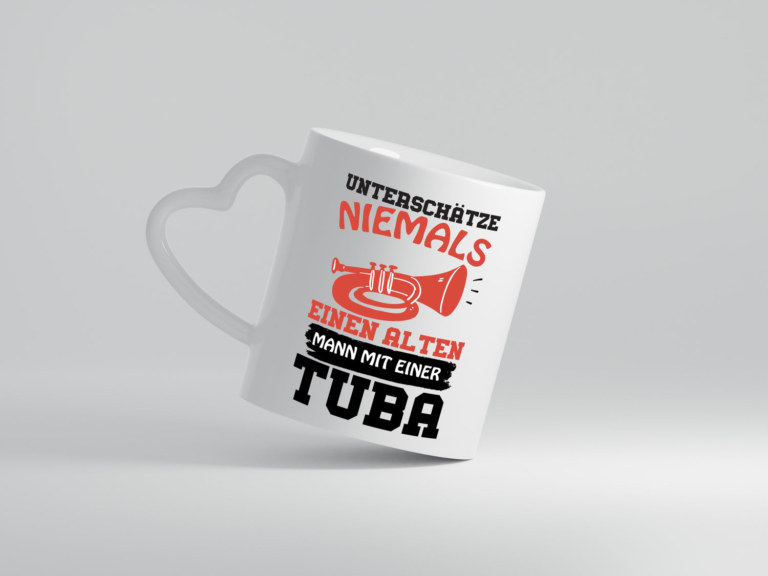 Alter Mann mit Tuba | Tubaspieler Tasse | Musiker Witz - Herzhenkel Tasse - Kaffeetasse / Geschenk / Familie