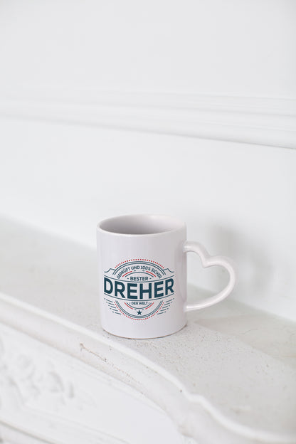 Geprüft und sicher: Dreher | Fräser | Dreher - Herzhenkel Tasse - Kaffeetasse / Geschenk / Familie