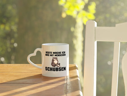 Menschen schubsen | Spruch Humor | Otter | Muffel - Herzhenkel Tasse - Kaffeetasse / Geschenk / Familie