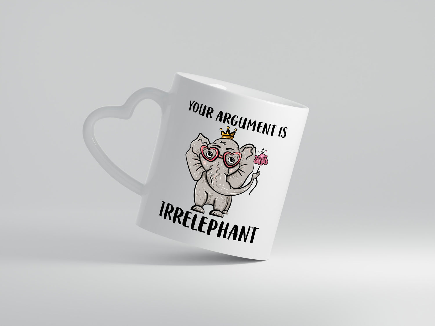 Irrelephant argument | Elefant Tasse | Wortwitz | Comic - Herzhenkel Tasse - Kaffeetasse / Geschenk / Familie