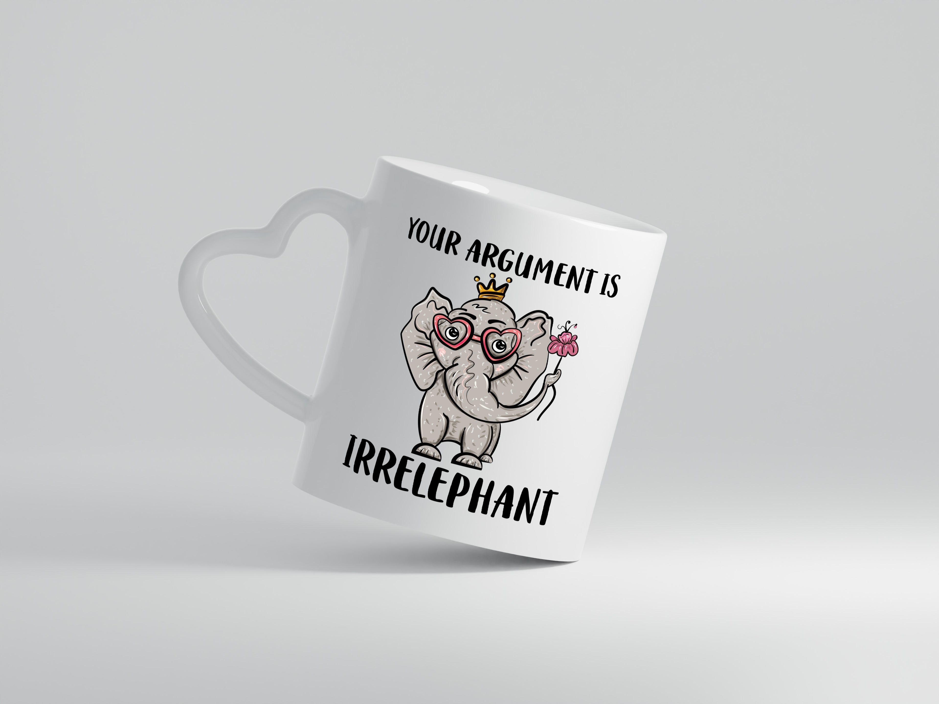 Irrelephant argument | Elefant Tasse | Wortwitz | Comic - Herzhenkel Tasse - Kaffeetasse / Geschenk / Familie