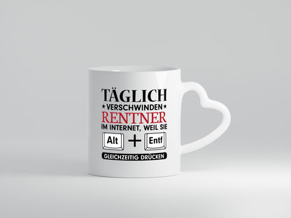 Rentner im Internet | Rente Tasse | Ruhestand | Humor - Herzhenkel Tasse - Kaffeetasse / Geschenk / Familie