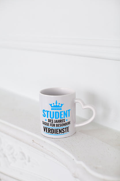 Besonderer Verdienst: Student | Universität | Uni | Studium - Herzhenkel Tasse - Kaffeetasse / Geschenk / Familie