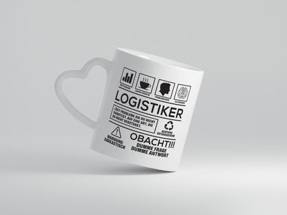 Achtung Probleme Logistiker | Beruf Logistik - Herzhenkel Tasse - Kaffeetasse / Geschenk / Familie