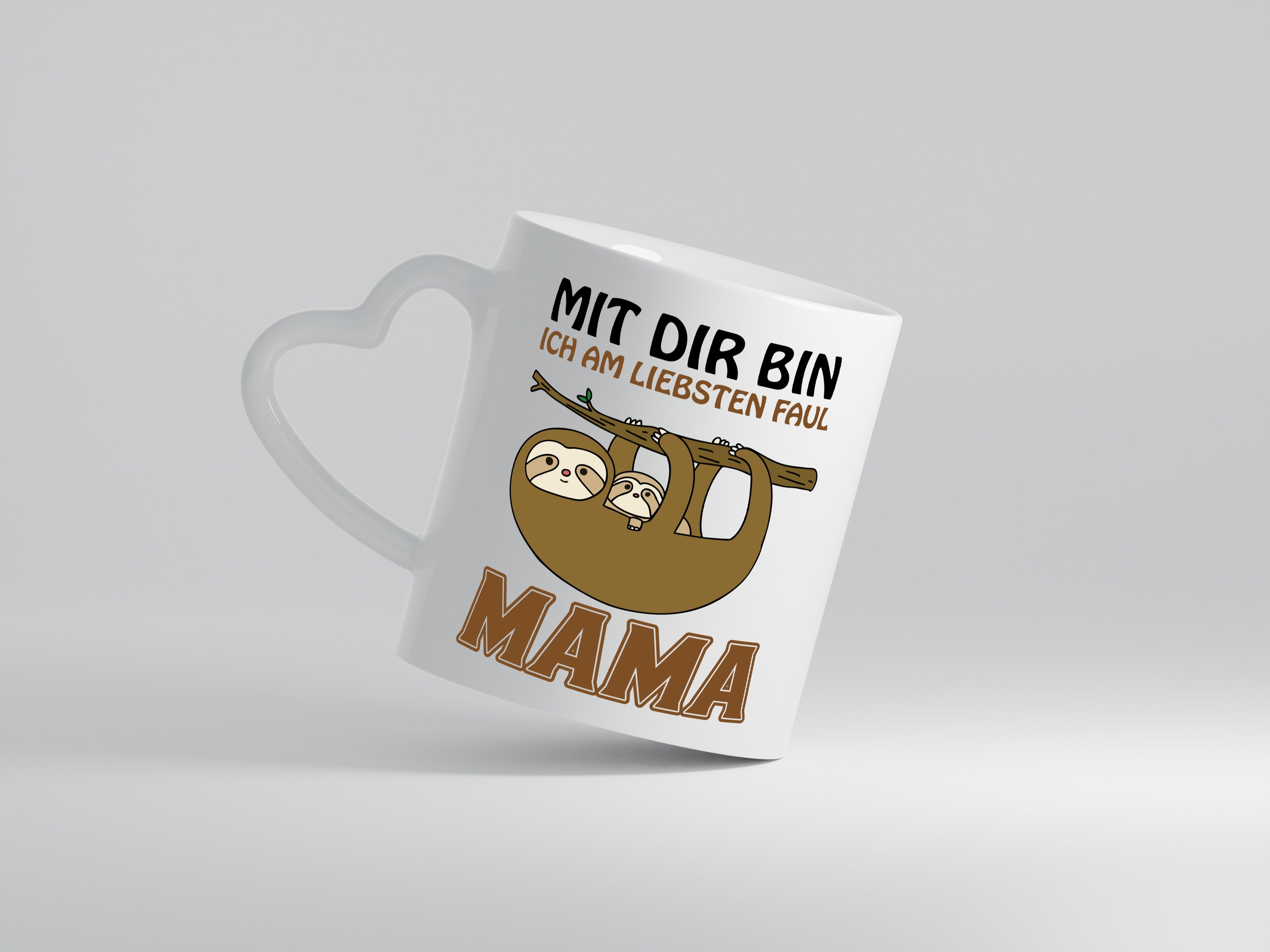 Faultiermama - Herzhenkel Tasse - Kaffeetasse / Geschenk / Familie