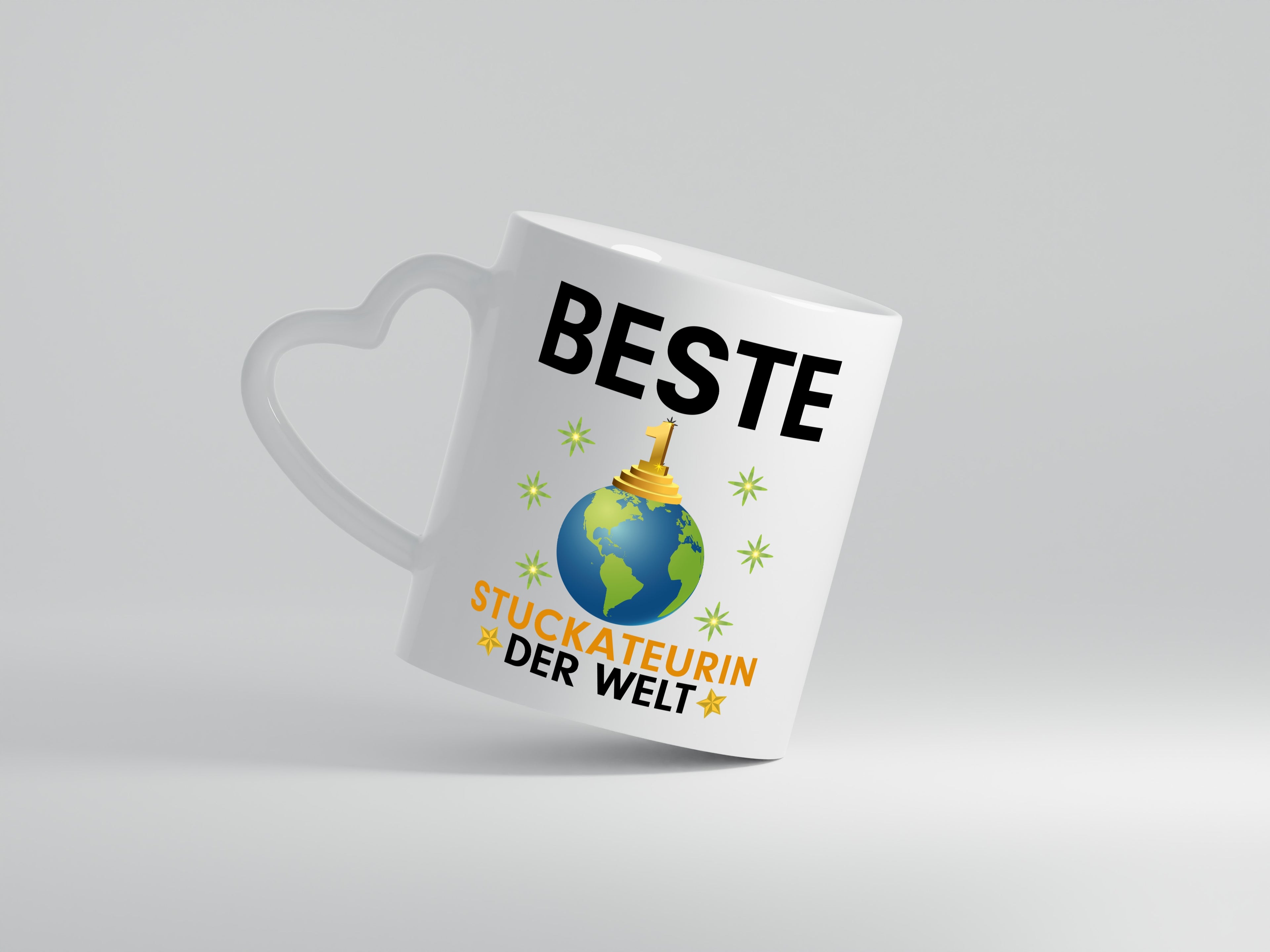 Welt Beste Stuckateurin | Innenausbau - Herzhenkel Tasse - Kaffeetasse / Geschenk / Familie