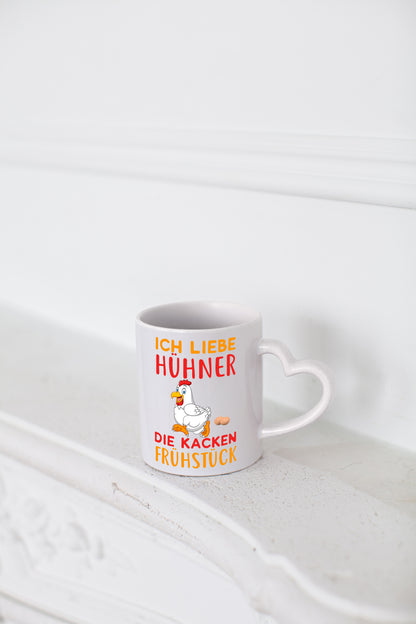 Ich liebe Hühner | Spruch Tasse | Bauernhof | Humor - Herzhenkel Tasse - Kaffeetasse / Geschenk / Familie