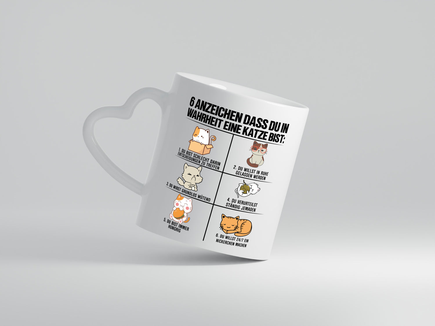 Katze Comic | Katzenbesitzer Tasse | lustiger Spruch - Herzhenkel Tasse - Kaffeetasse / Geschenk / Familie