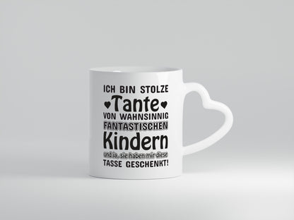 Stolze Tante | Spruch Tasse lustig | Neffe | Nichte - Herzhenkel Tasse - Kaffeetasse / Geschenk / Familie