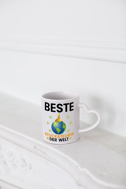 Welt Beste Stuckateurin | Innenausbau - Herzhenkel Tasse - Kaffeetasse / Geschenk / Familie