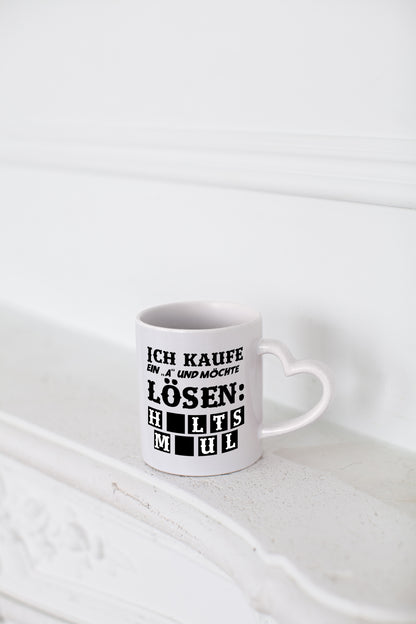 Ich kaufe ein ?A? - Herzhenkel Tasse - Kaffeetasse / Geschenk / Familie