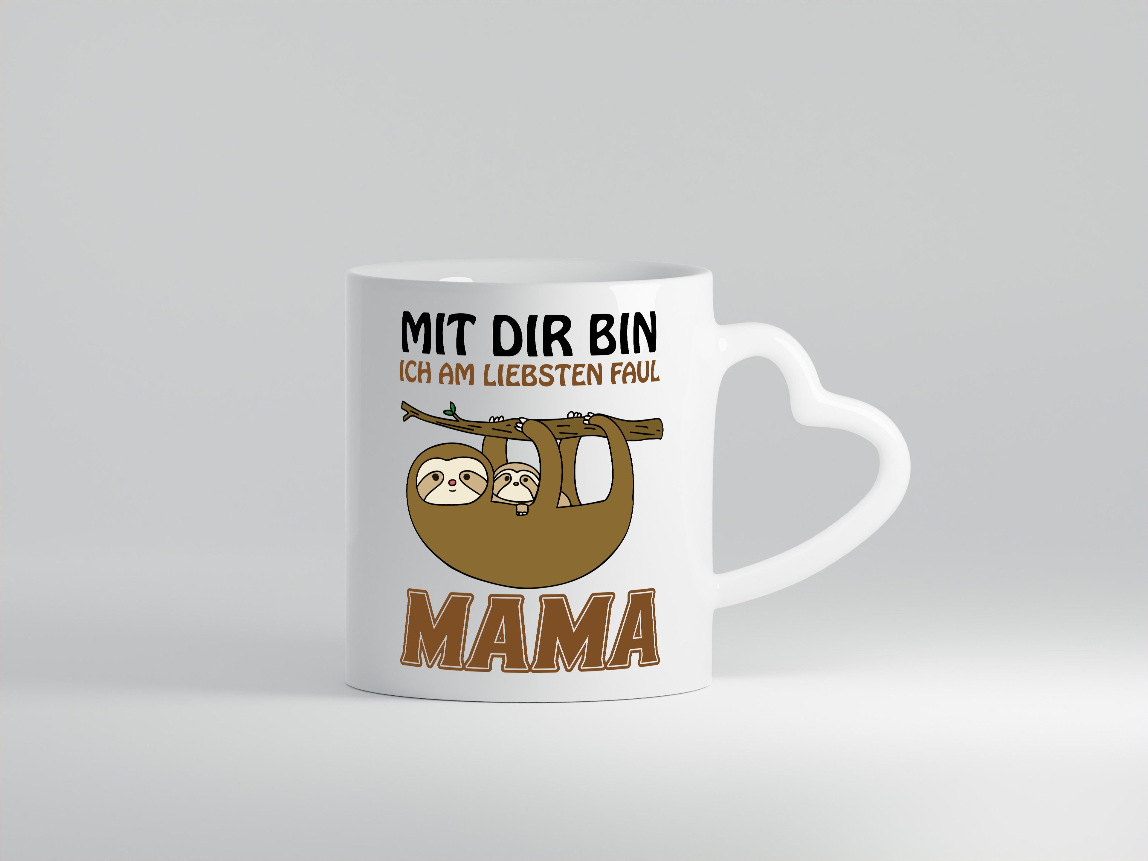 Faultiermama - Herzhenkel Tasse - Kaffeetasse / Geschenk / Familie